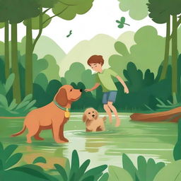 A charming children's story illustration of an adventure in the mangrove forest