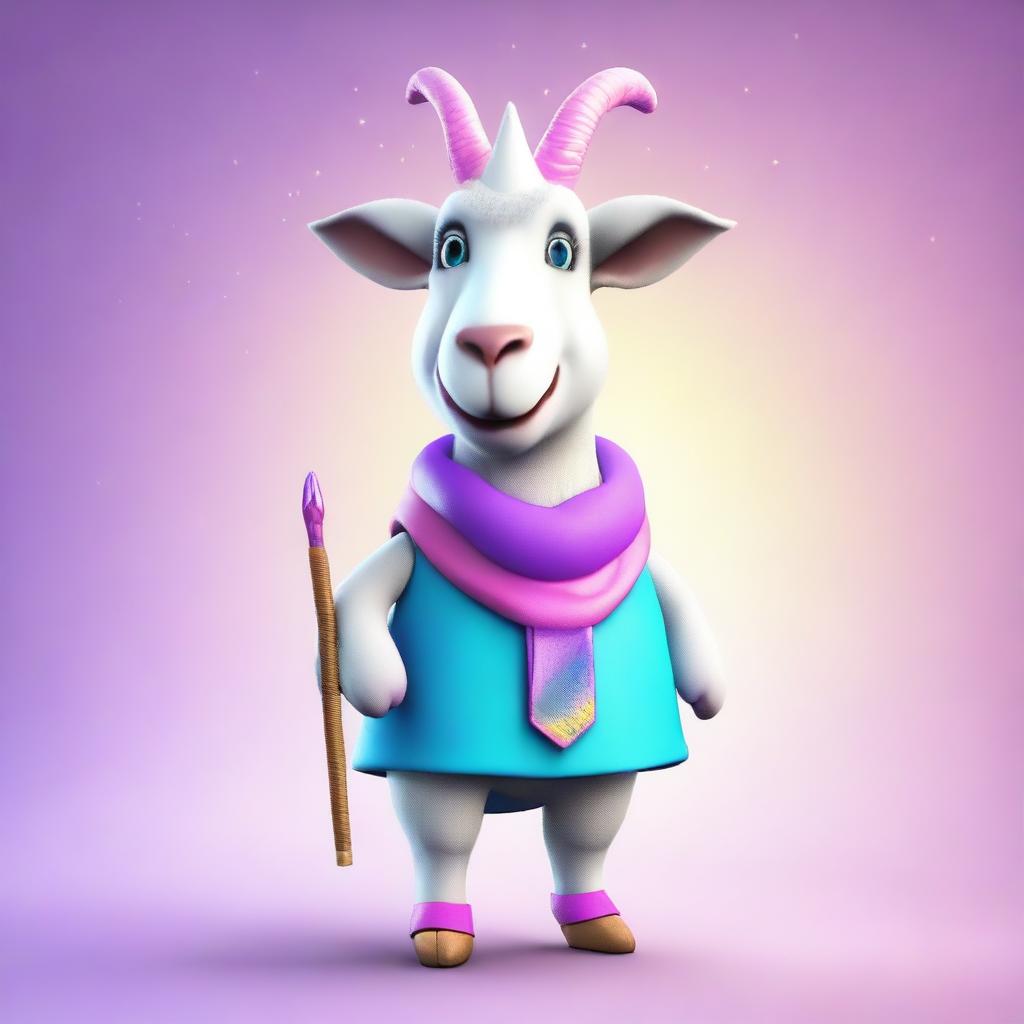 Create an image of Pilgor, the goat from Goat Simulator, dressed in a whimsical unicorn costume