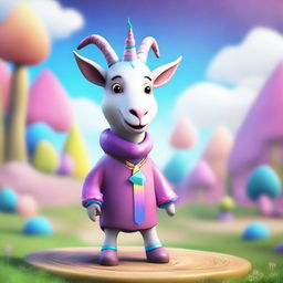 Create an image of Pilgor, the goat from Goat Simulator, dressed in a whimsical unicorn costume