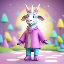 Create an image of Pilgor, the goat from Goat Simulator, dressed in a whimsical unicorn costume