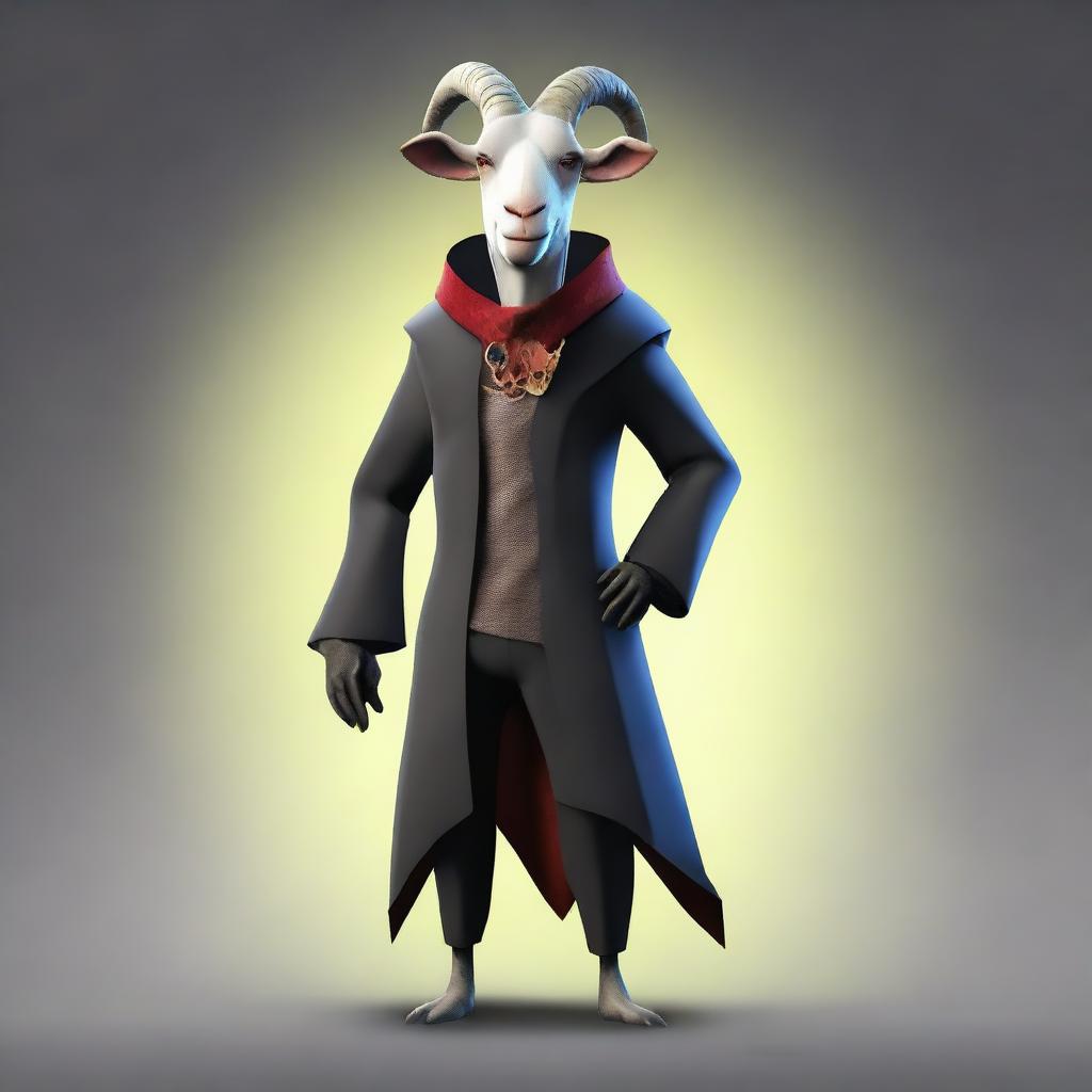 Create an image of Pilgor, the goat from Goat Simulator, dressed as an archvillain