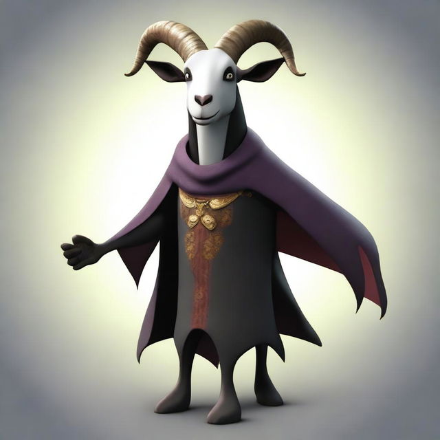 Create an image of Pilgor, the goat from Goat Simulator, dressed as an archvillain