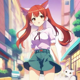 An anime-style depiction of a skinny, red-haired girl who is very flexible and stands 1