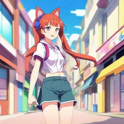 An anime-style depiction of a skinny, red-haired girl who is very flexible and stands 1