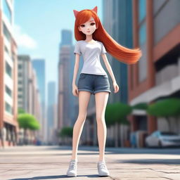 A realistic depiction of a skinny, red-haired girl who is very flexible and stands 1