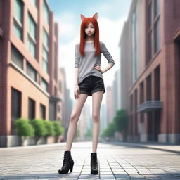 A photorealistic depiction of a skinny, red-haired girl who is very flexible and stands 1