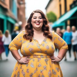 A joyful and confident plus-size girl, smiling and enjoying her day