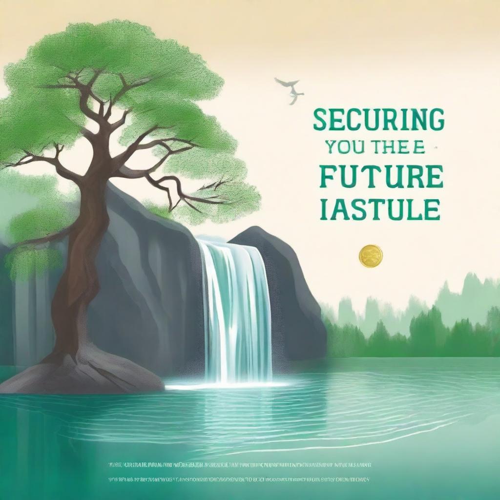 Create a book cover titled 'Securing Your Future: A Guide to the Waterfall Method with Whole Life Insurance and Trusts'