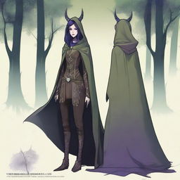 A medium height figure with a worn cloak that shifts with forest hues