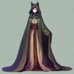 A medium height figure wearing a worn cloak that blends with forest hues