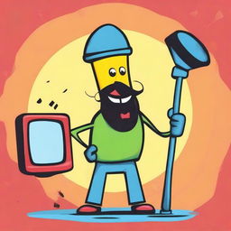 Plunger TV Man, a unique character with a television for a head and a plunger in hand