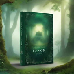 Create a captivating book cover featuring a mystical forest with a hidden ancient temple