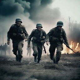 German soldiers in World War II uniforms are engaged in a fierce battle against American army zombies