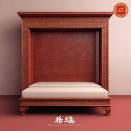 Create a cover page for a book titled 'Carving the Forbidden City' featuring a Chinioti carved bed set