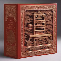 Create a cover page for a book titled 'Beyond the Pagodas: Unveiling the Beauty of Chinoiserie Carved Furniture' featuring Chinioti carved furniture