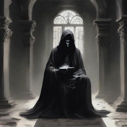 When encountered as a crypt thing, Damien resembled a shriveled skeletal figure, dressed in his void-black Robe of Eyes