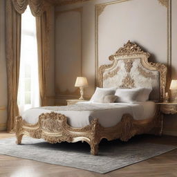 Create a cover page for a book featuring a royal bed set that reflects the culture of Italian furniture