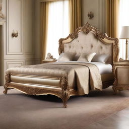 Create a cover page for a book featuring a royal bed set that reflects the culture of Italian furniture