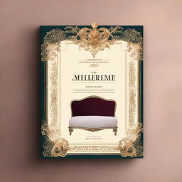 Create a cover page for a book featuring a royal bed set that reflects the culture of Italian furniture