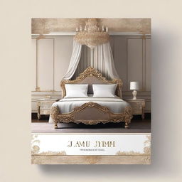 Create a cover page for a book featuring a royal bed set that reflects the culture of Italian furniture