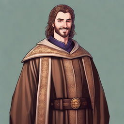 A young, friendly medieval judge dressed in fine robes