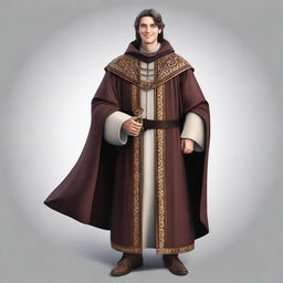 A young, friendly medieval judge dressed in fine robes