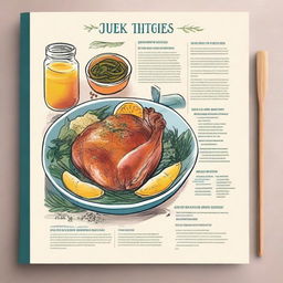 A beautifully illustrated recipe book page featuring a delicious dish