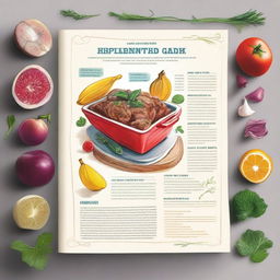 A beautifully illustrated recipe book page featuring a delicious dish