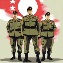 Create an image featuring members of the Indonesian army in full uniform