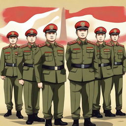 Create an image featuring members of the Indonesian army in full uniform