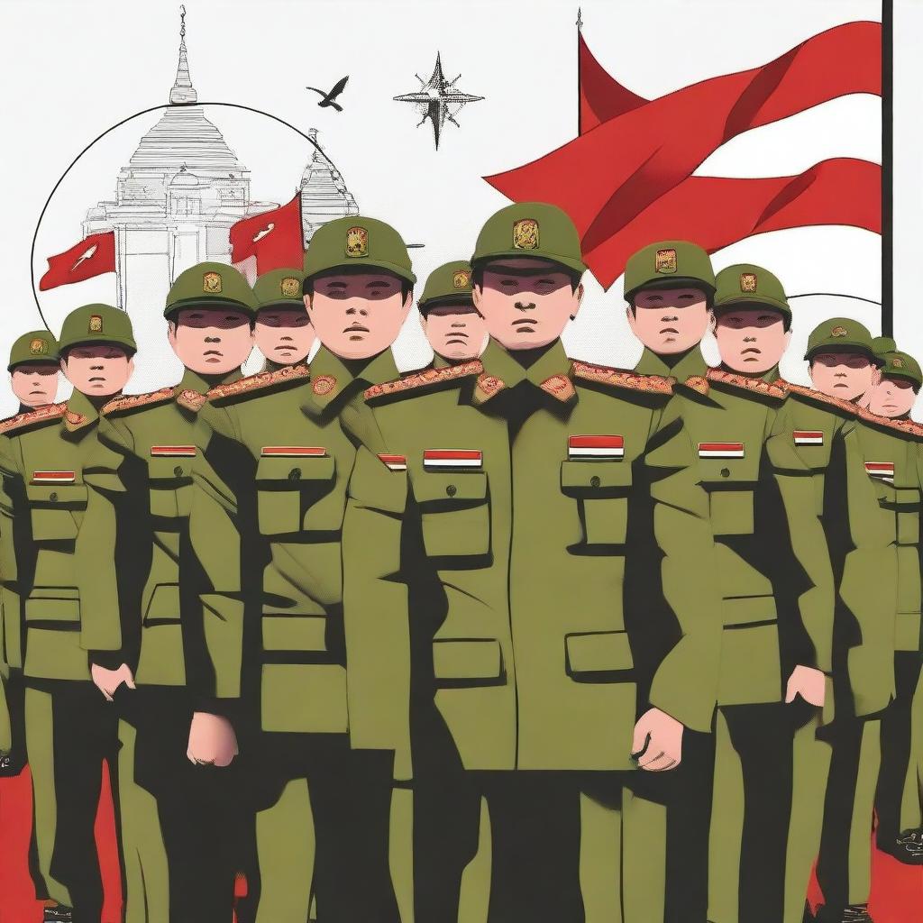 Create an image featuring members of the Indonesian army in full uniform