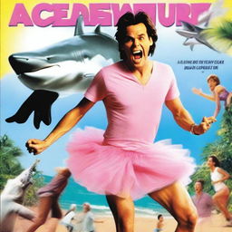 A live action movie poster featuring Jim Carrey wearing a pink tutu at a mental hospital