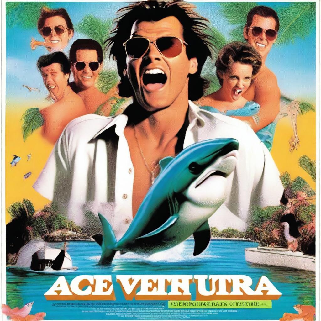 A movie poster for 'Ace Ventura: Pet Detective' featuring Jim Carrey