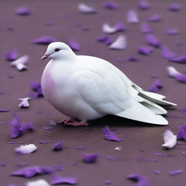 A male white pigeon with purple accents lying dead on the ground