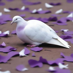 A male white pigeon with purple accents lying dead on the ground