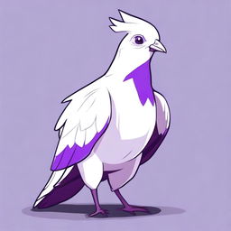 A male white pigeon fursona with purple accents that looks diseased