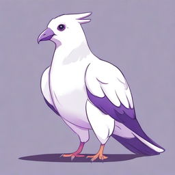 A male white pigeon fursona with purple accents that looks diseased