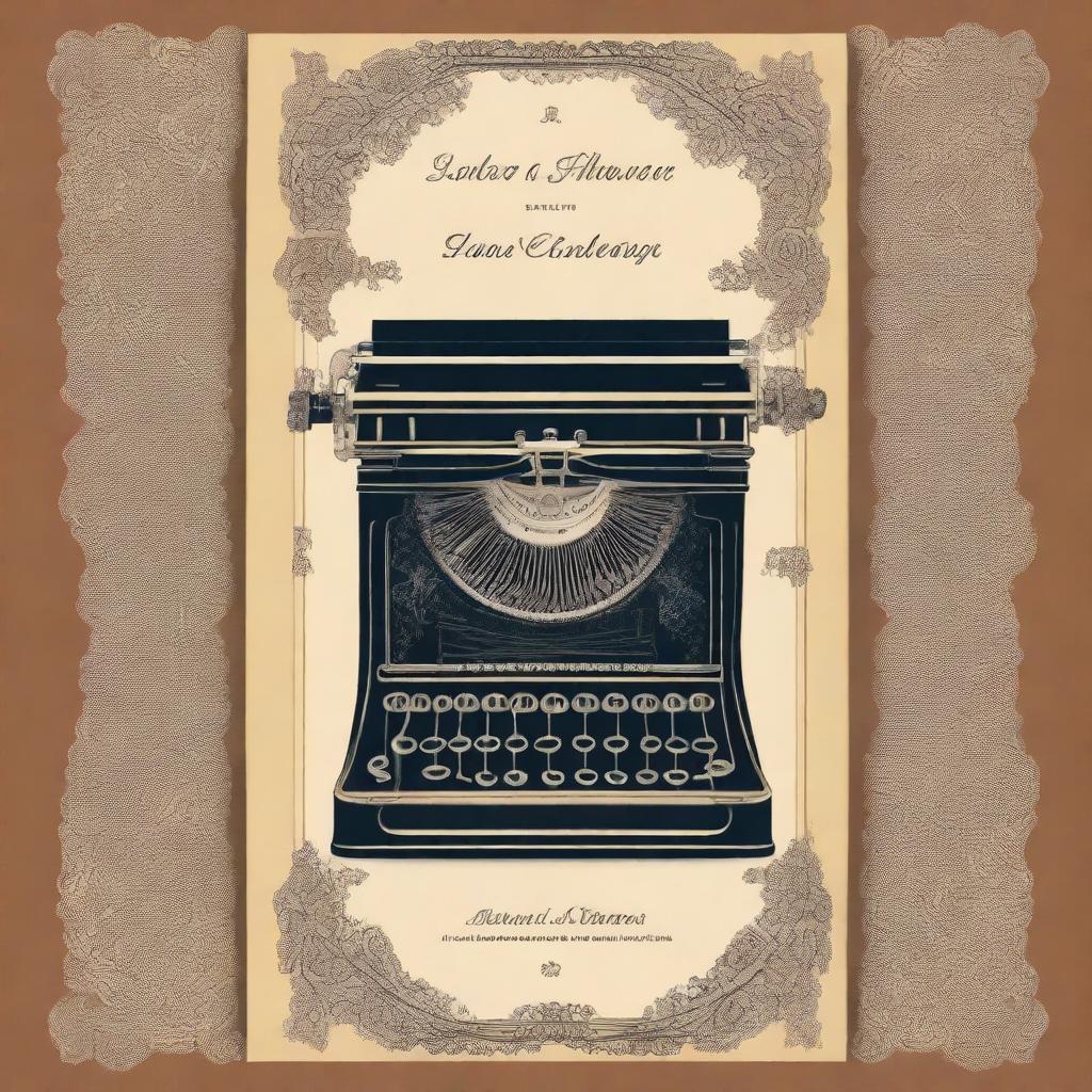 A book cover with vintage and Victorian-era details, featuring elements of a poet and a typewriter