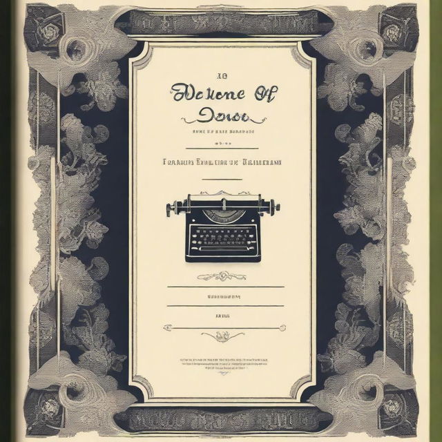 A book cover with vintage and Victorian-era details, featuring elements of a poet and a typewriter