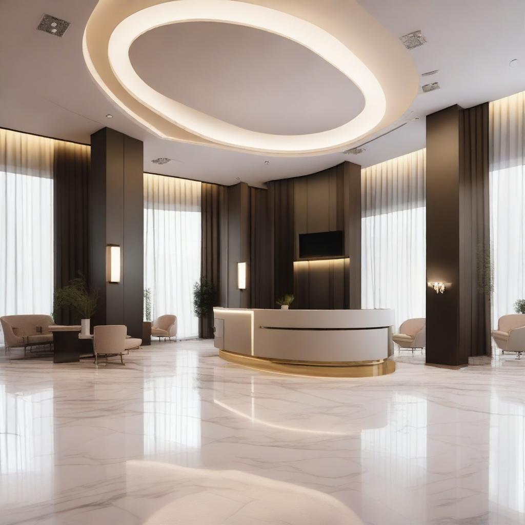 A luxurious hotel reception area with floating floors