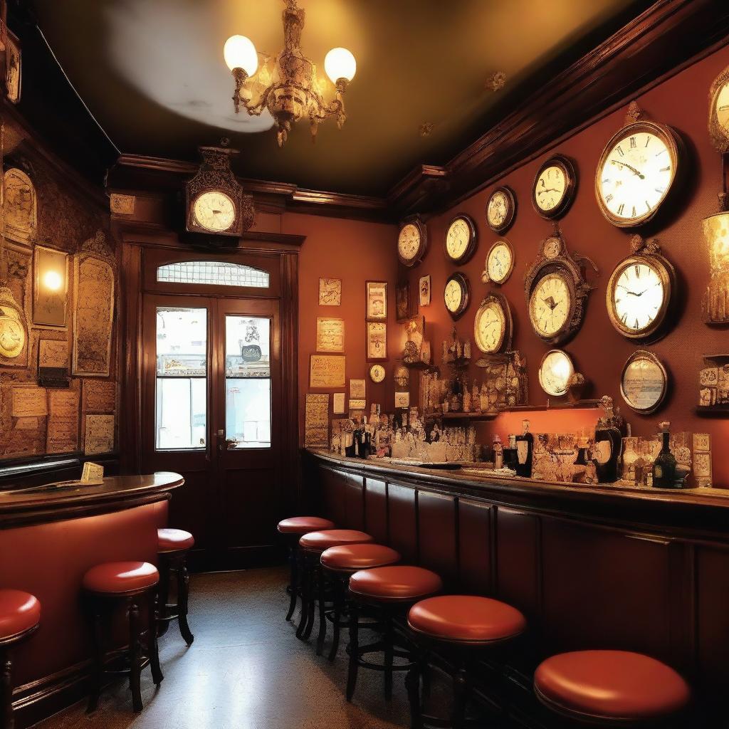 A cozy bar called 'Bar do Tempo' with a timeless, vintage atmosphere