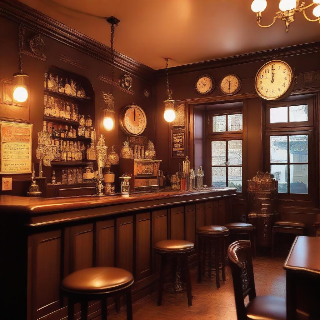 A cozy bar called 'Bar do Tempo' with a timeless, vintage atmosphere