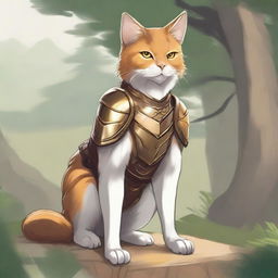 A detailed illustration of a humanoid cat with tawny fur, sandy brown hair, and golden eyes