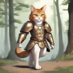 A detailed illustration of a humanoid cat with tawny fur, sandy brown hair, and golden eyes