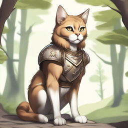 A detailed illustration of a humanoid cat with tawny fur, sandy brown hair, and golden eyes