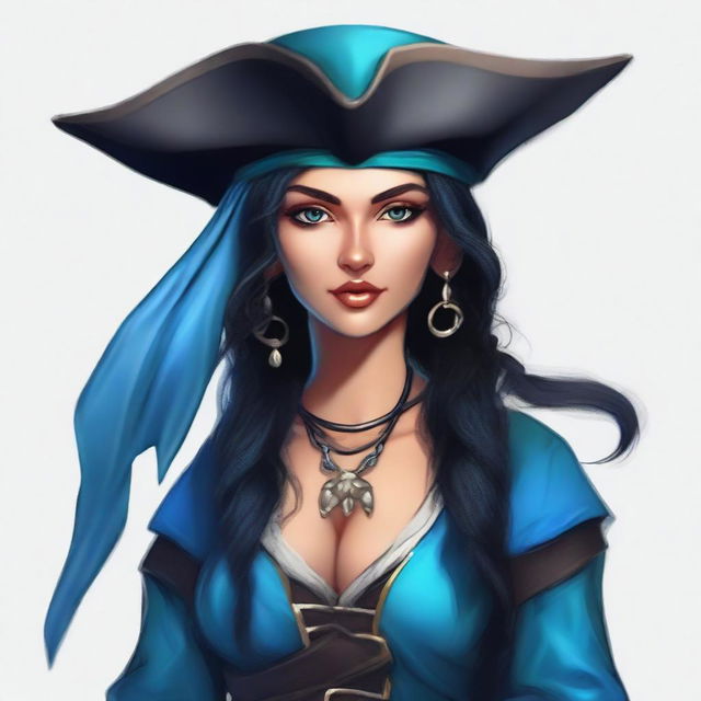 A pirate elf with entirely blue skin and black hair