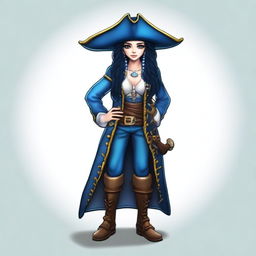 A pirate elf with entirely blue skin and black hair