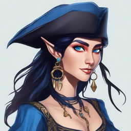 A pirate elf with entirely blue skin and black hair