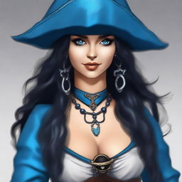 A pirate elf with entirely blue skin and black hair