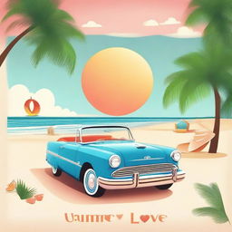 Create an album cover titled 'Summer Love' featuring a car and a sun chair